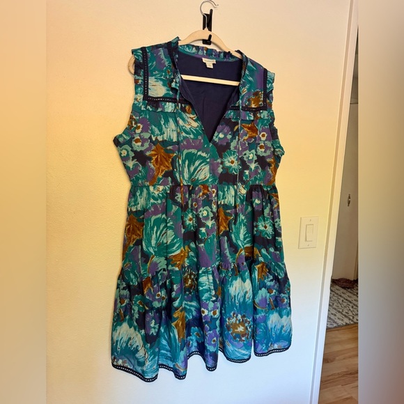 NEW Sundance Blossoms Divine Tiered Midi Dress Ruffle Blue Floral Large NWOT - Picture 3 of 9